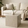 Soffbord kuben 60 x 60 x 60 cm - Beige marmor utseende + Möbeltassar