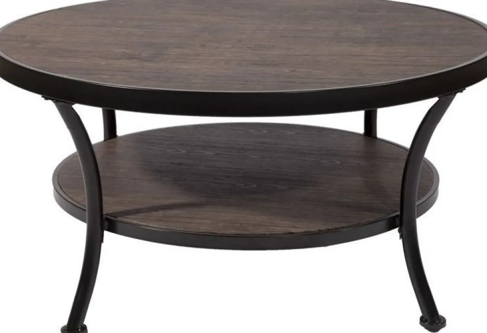 Soffbord mörkbetsad trä/svart Ø91 cm - Manilla + Fläckborttagare för möbler