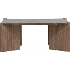 Soffbord Rogaland 100 x 100 cm - Brunt trä med brun marmor look