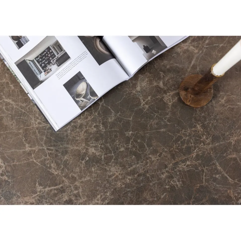 Soffbord Rogaland 100 x 100 cm - Brunt trä med brun marmor look