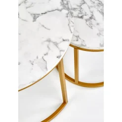 Soffbord set med 2 st Ø38/60 cm - Vit marmoreffekt/guld + Textilrengöring för möbler