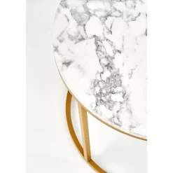 Soffbord set med 2 st Ø38/60 cm - Vit marmoreffekt/guld + Möbeltassar