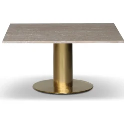 Soffbord 90x90 cm - Matt mässing / Travertin sten