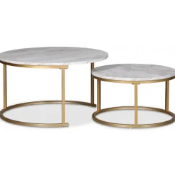 Solano satsbord Ø80/60 cm - Vit marmorimitation / Mässing