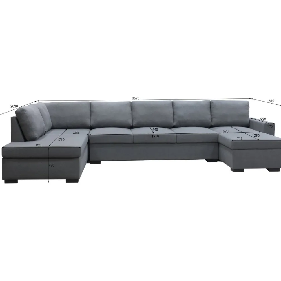 Solna mörkgrå vändbar U-soffa 367 cm + Möbeltassar