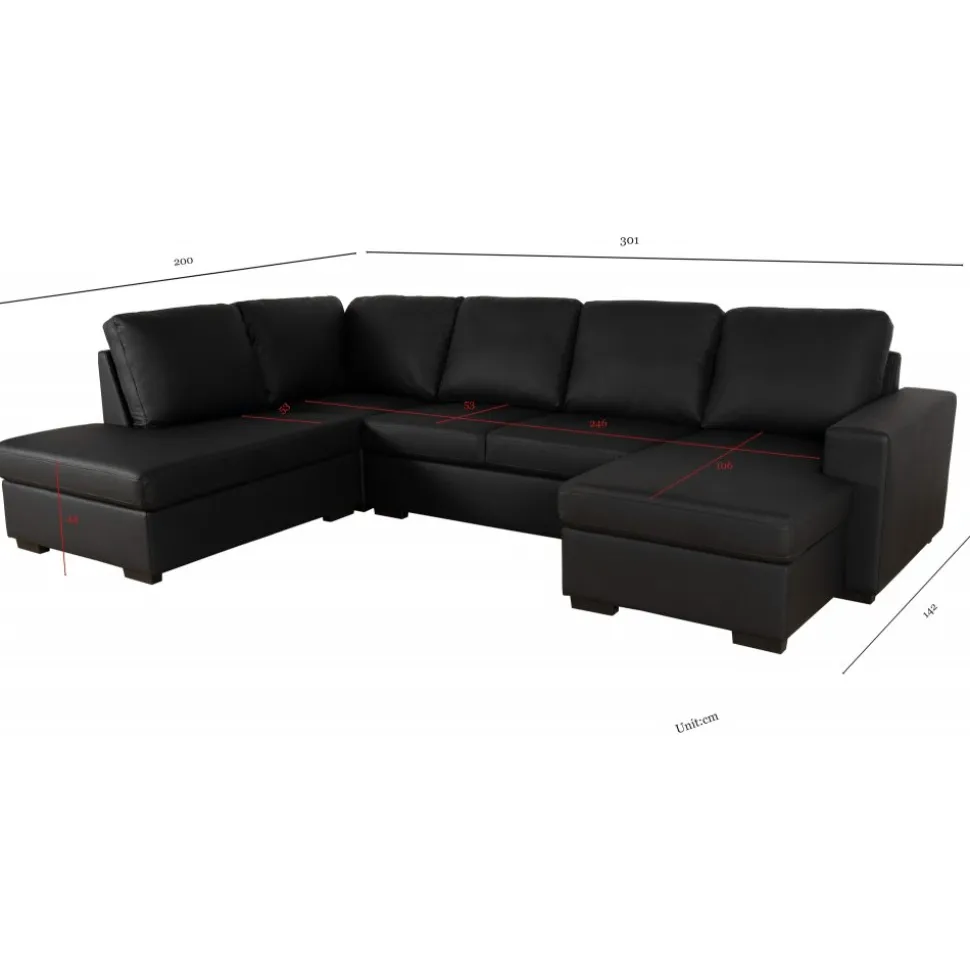 Solna U-soffa i svart PU A3D