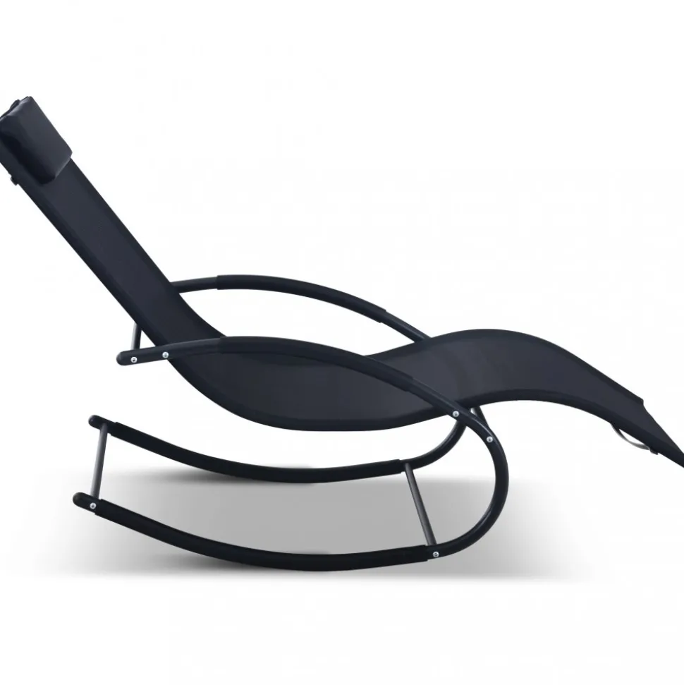 Solstol med gungfunktion - Svart + Textilskydd för utemöbler