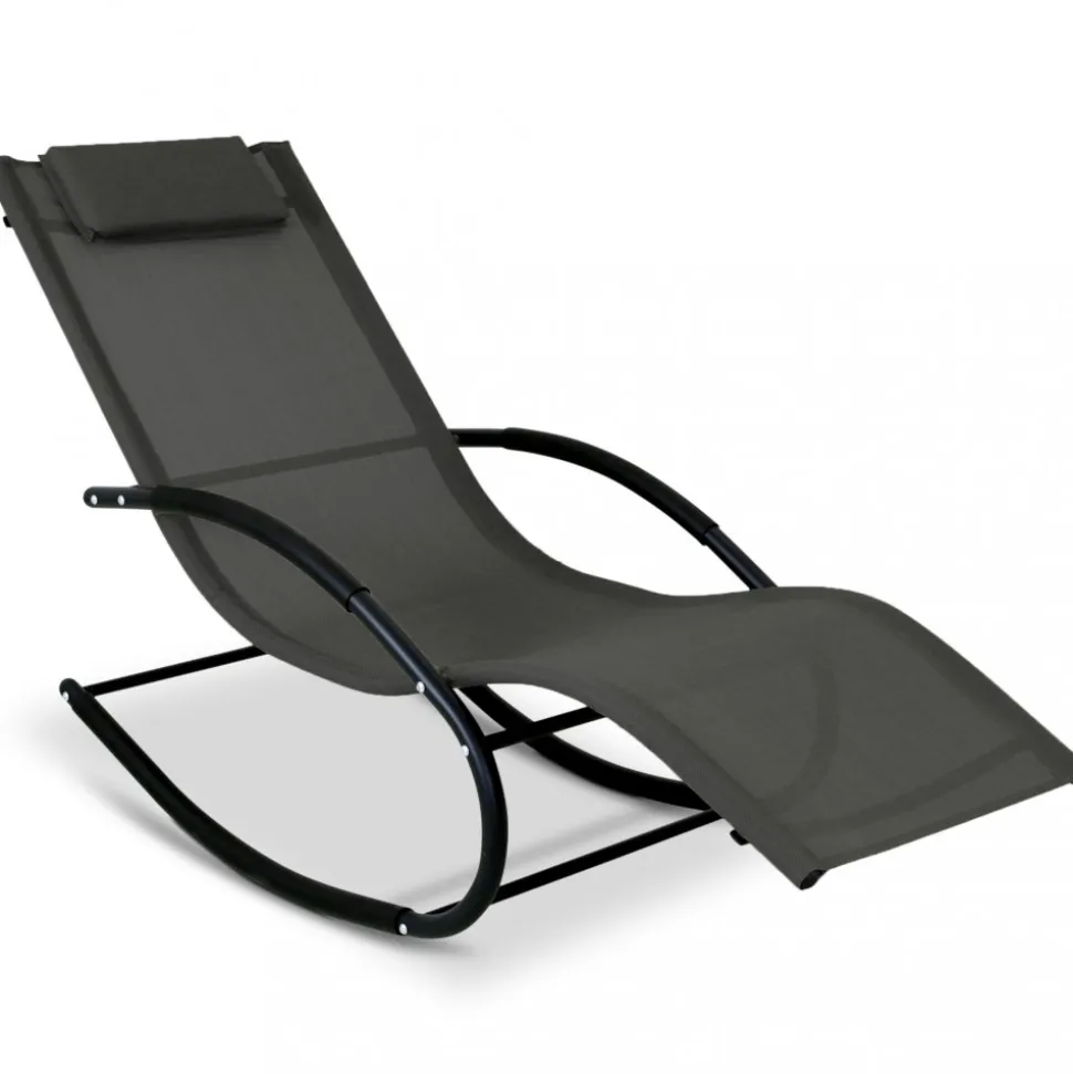 Solstol med gungfunktion - Svart + Textilskydd för utemöbler