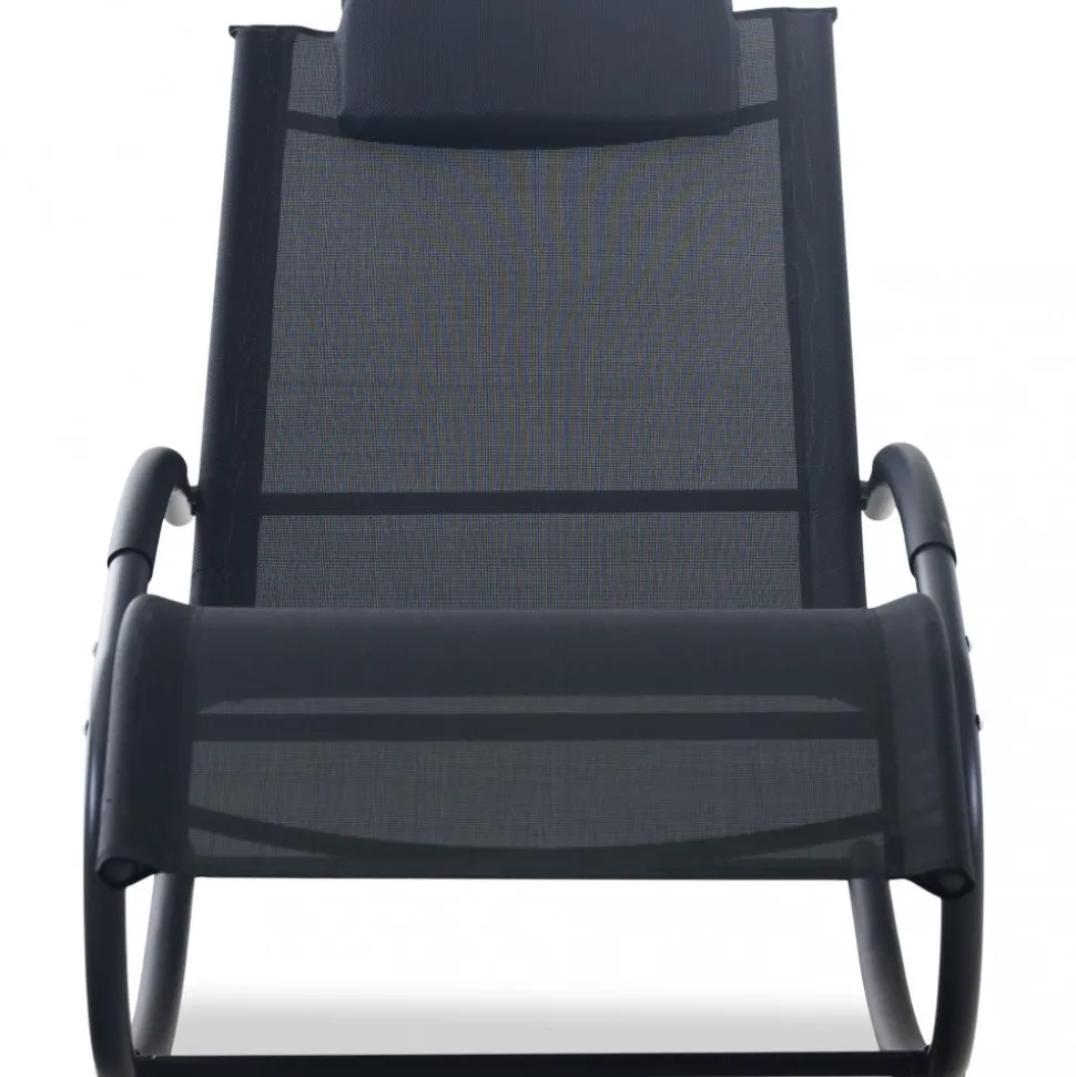 Solstol med gungfunktion - Svart + Textilskydd för utemöbler