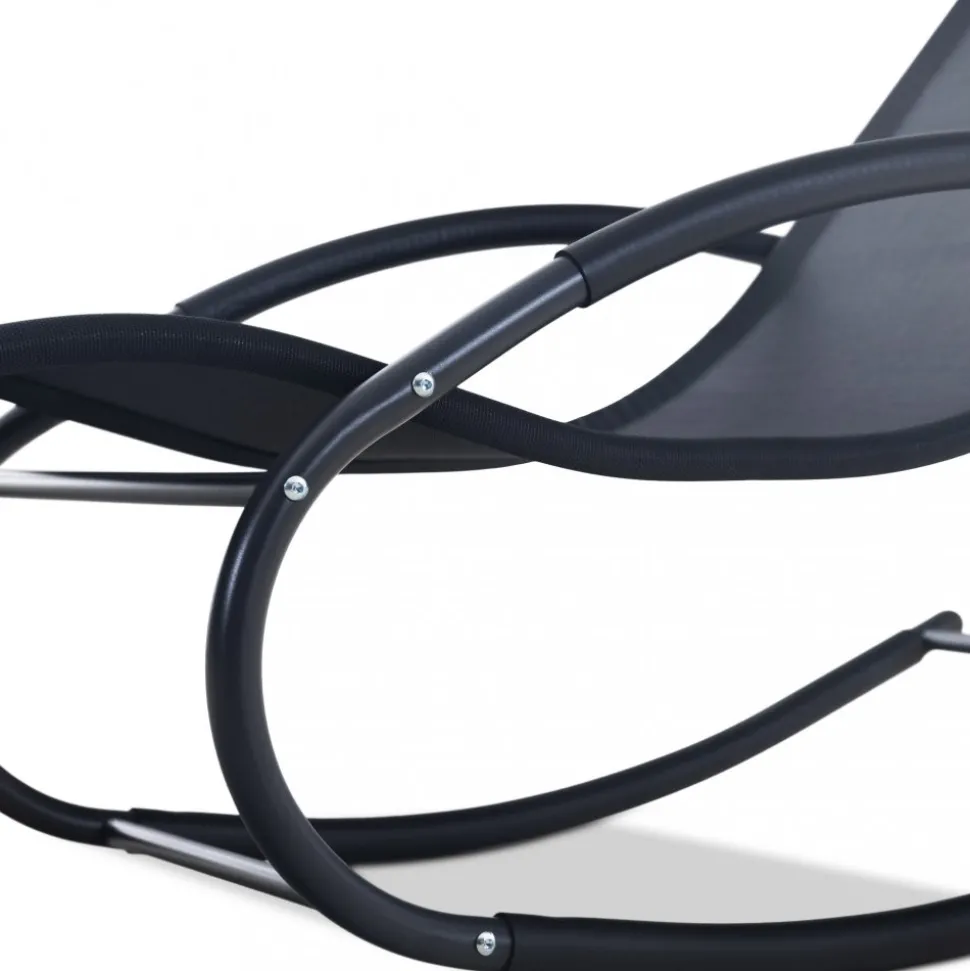 Solstol med gungfunktion - Svart + Textilskydd för utemöbler