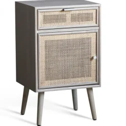 Stockholm grått sängbord med rotting + Möbeltassar