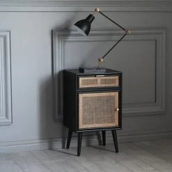 Stockholm svart sängbord med rotting + Fläckborttagare för möbler