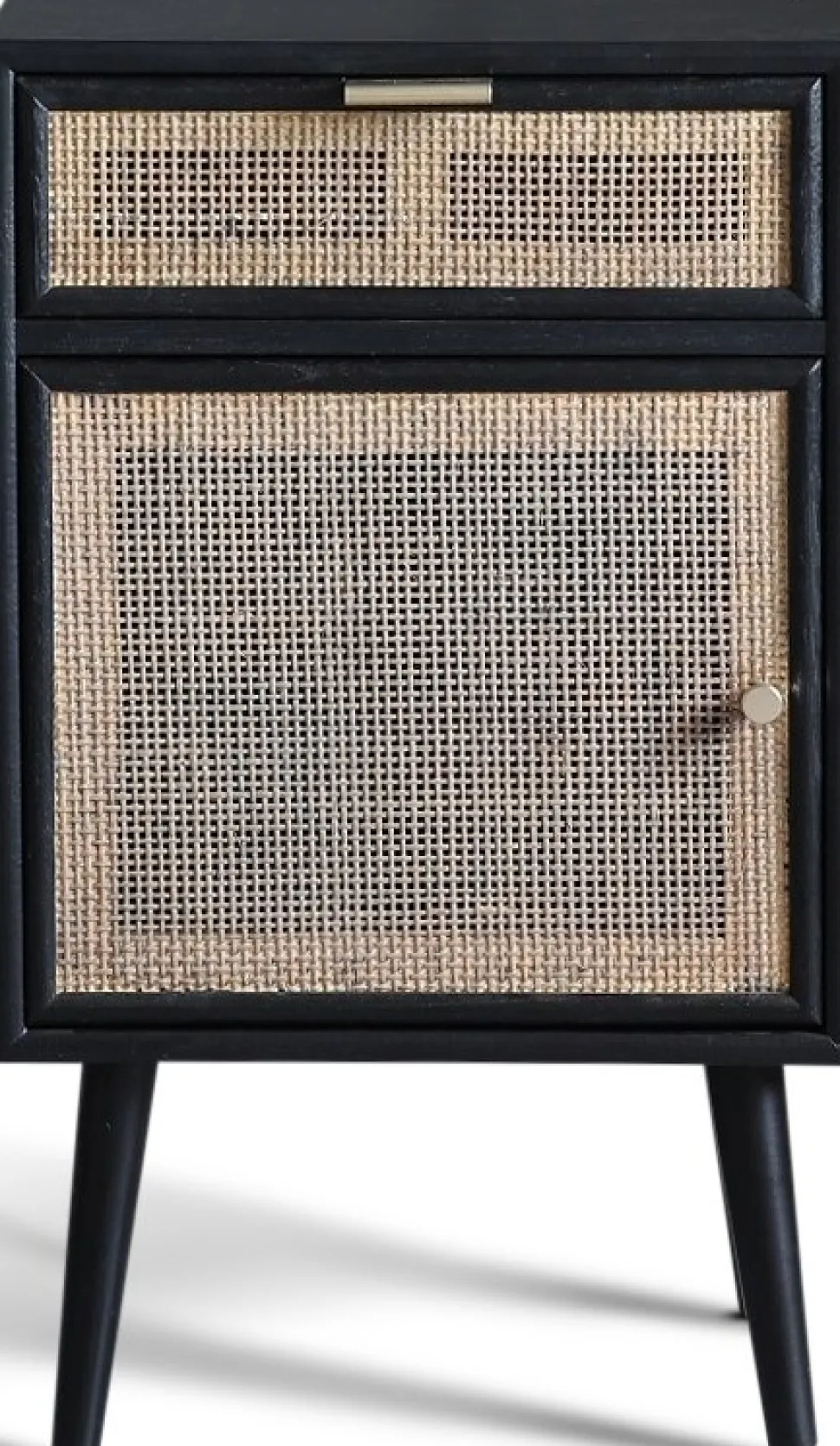 Stockholm svart sängbord med rotting + Möbeltassar