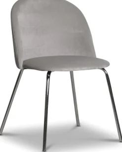 Stol gråbeige sammet kromade ben + Textilrengöring för möbler