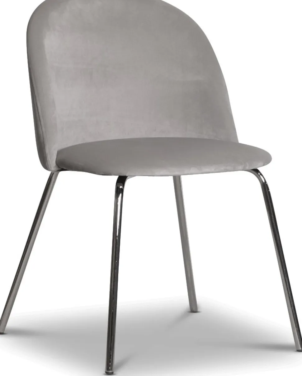 Stol gråbeige sammet kromade ben + Textilrengöring för möbler