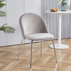 Stol gråbeige sammet kromade ben + Textilrengöring för möbler