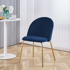 Stol i blå velvet med guldiga ben + Textilrengöring för möbler