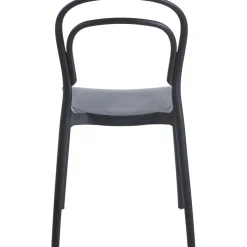 Stol i svart plast stapelbar + Textilskydd för utemöbler