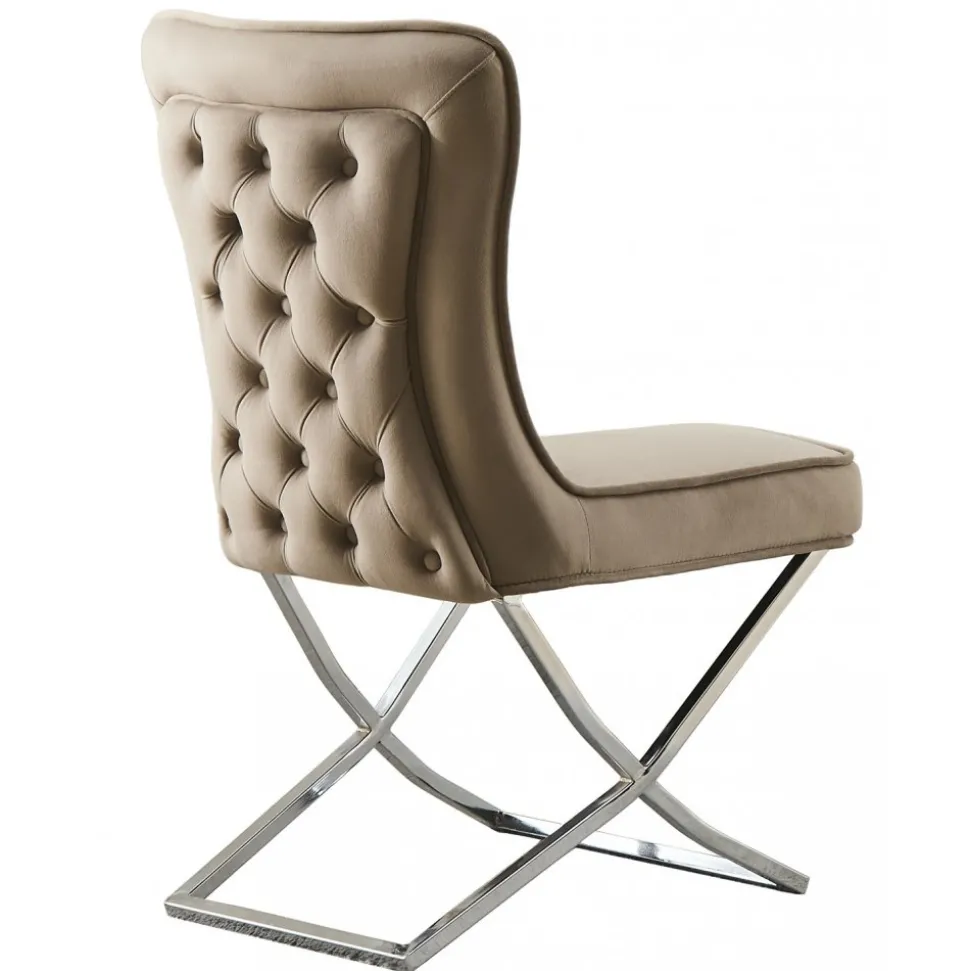Stol med kromade ben - beige sammet - Luxury