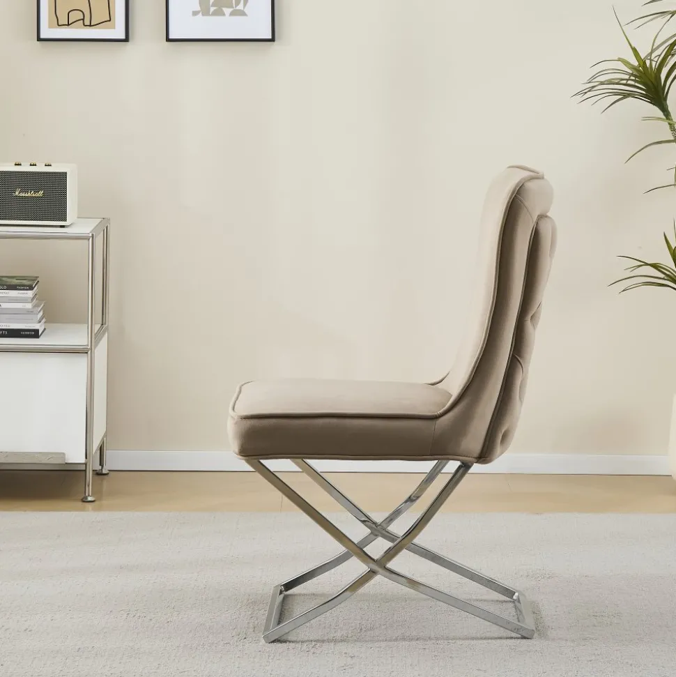 Stol med kromade ben - beige sammet - Luxury