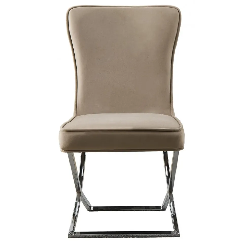 Stol med kromade ben - beige sammet - Luxury