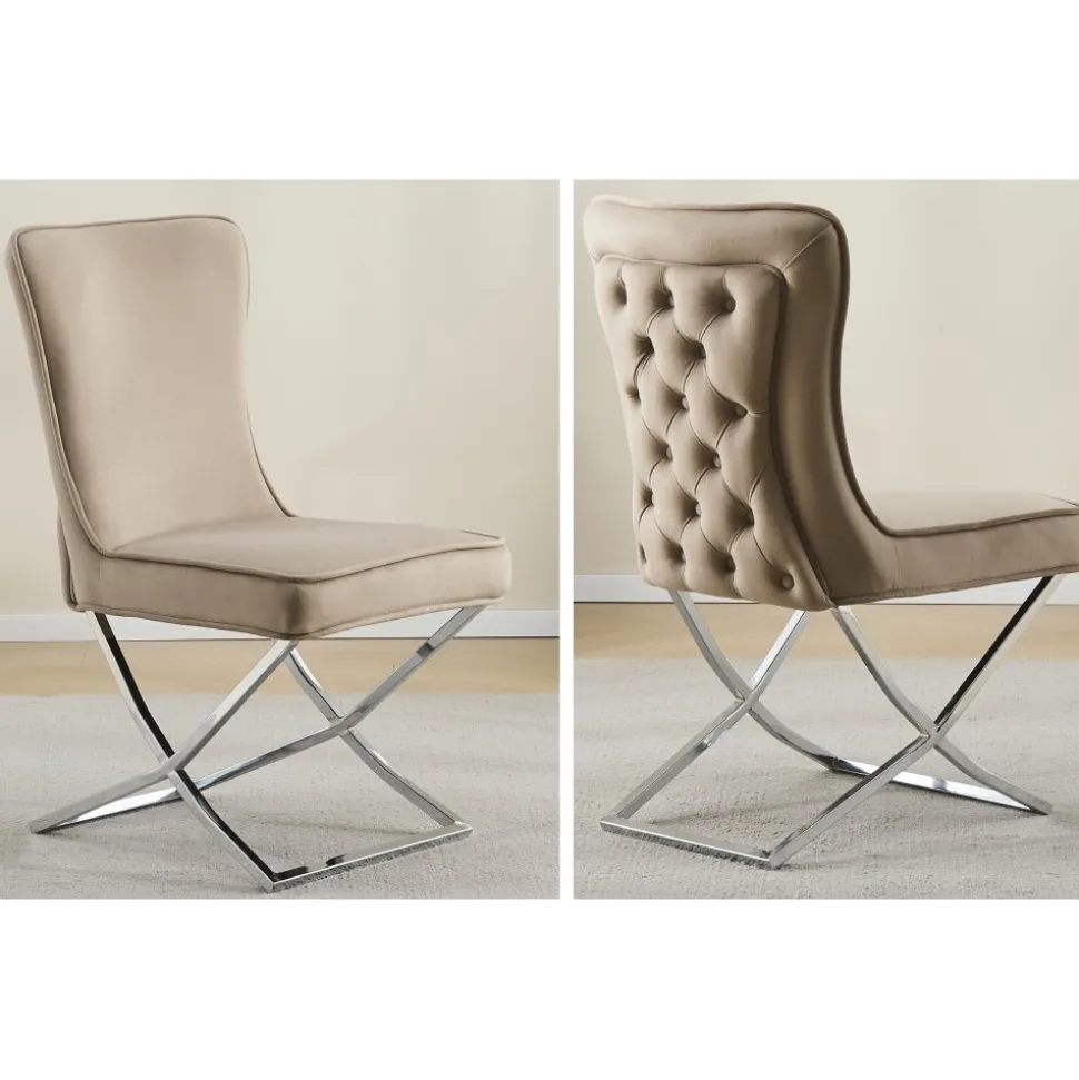 Stol med kromade ben - beige sammet - Luxury