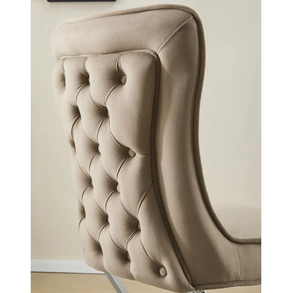 Stol med kromade ben - beige sammet - Luxury