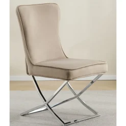 Stol med kromade ben - beige sammet - Luxury