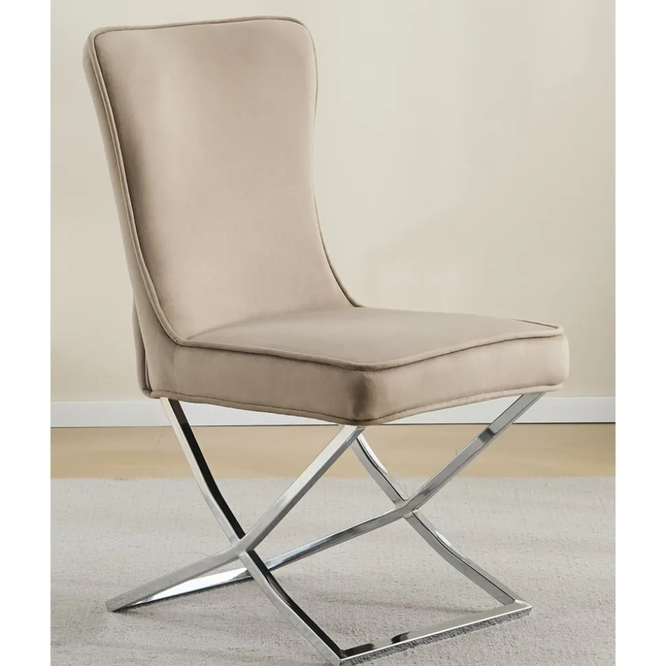 Stol med kromade ben - beige sammet - Luxury