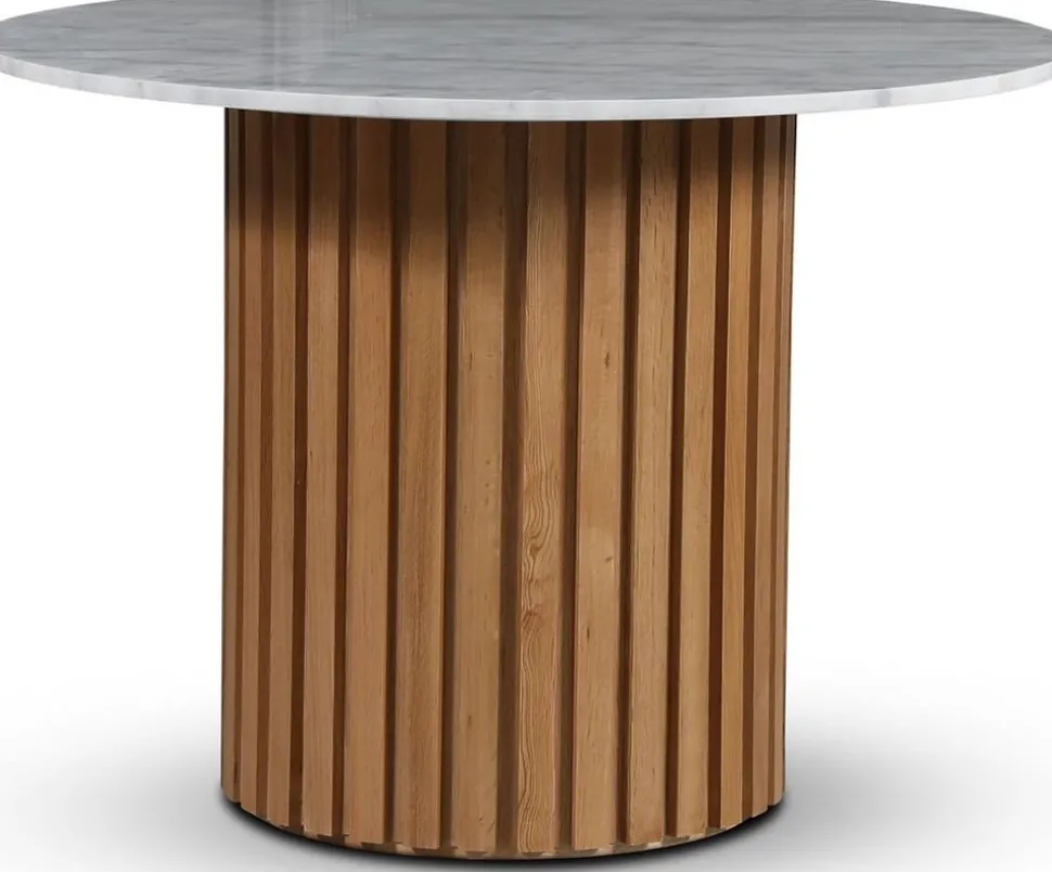 Sumo matbord i marmor Ø105 cm - Oljad ek / Ljus marmor