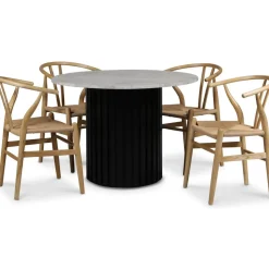 Sumo matgrupp Ø105 cm inkl. 4 st Brandon matstol - Svartbets / Silver marmor + 4.00 x Stolsdyna