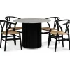 Sumo matgrupp Ø105 cm inkl. 4 st Brandon svarta matstolar - Svartbets / Silver marmor + 3.00 x Möbeltassar