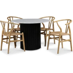 Sumo matgrupp Ø105 cm inkl. 4 st Brandon matstolar - Svartbets / Ljus marmor + 4.00 x Stolsdyna