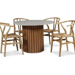 Sumo matgrupp Ø105 cm inkl. 4 st Brandon matstol - Oljad ek / Silver marmor