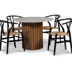 Sumo matgrupp Ø105 cm inkl. 4 st Brandon svarta matstolar - Oljad ek / Silver marmor + 4.00 x Stolsdyna