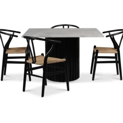 Sumo matgrupp 120x120 cm inkl. 4 st Brandon svarta matstolar - Svartbets / Silver marmor + 4.00 x Stolsdyna