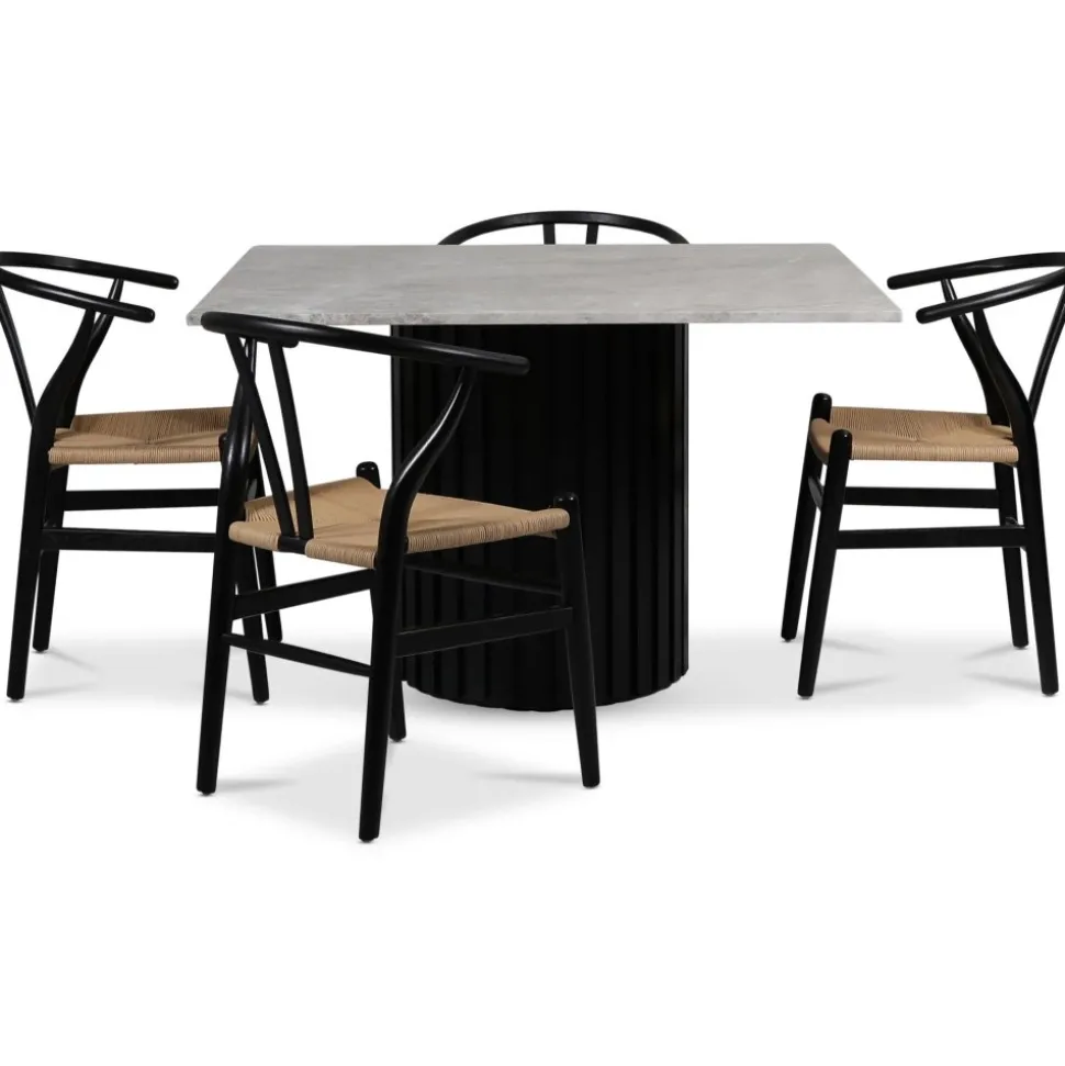 Sumo matgrupp 120x120 cm inkl. 4 st Brandon svarta matstolar - Svartbets / Silver marmor + 3.00 x Möbeltassar