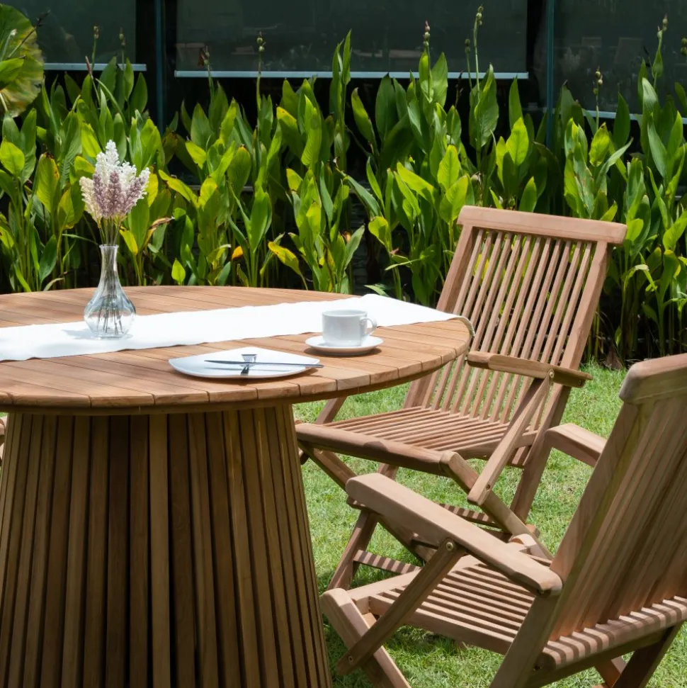 Teakbord Ø120 cm - Saltö + Träolja för möbler