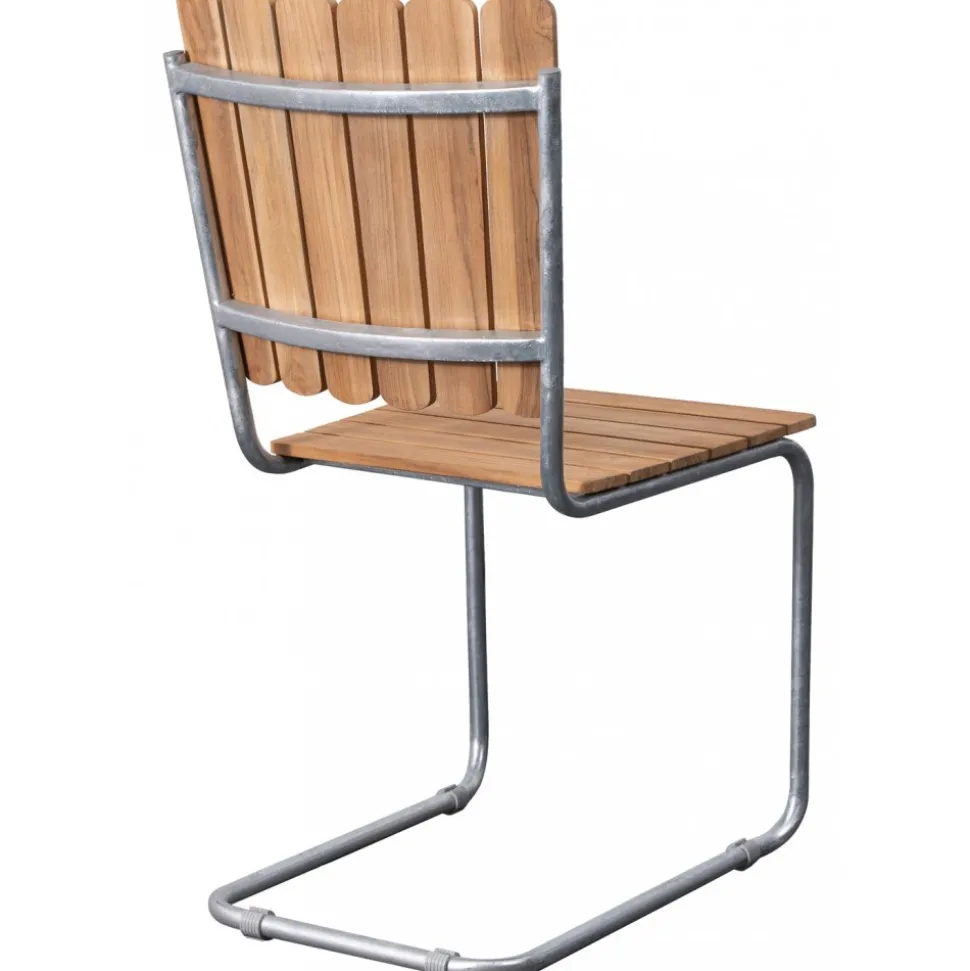 Teakstol med galvat stål, stapelbar - Möllan