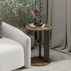 Telstar sidobord Ø34 cm - Valnöt/antracit