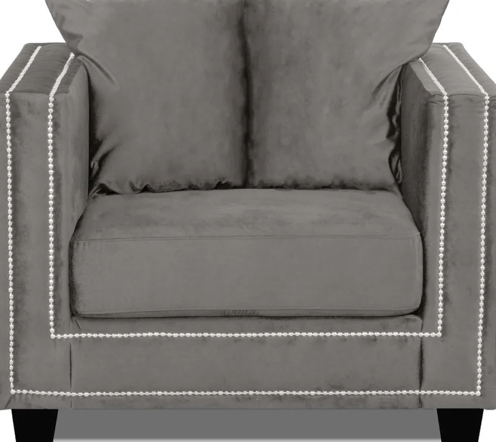 Tempel fåtölj med nitar - Beige matt sammet