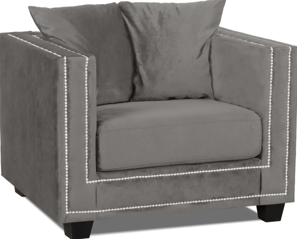 Tempel fåtölj med nitar - Beige matt sammet