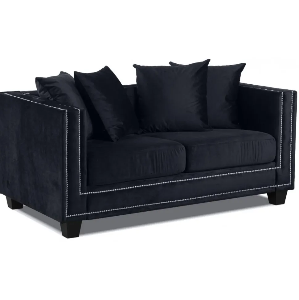 Tempel 2-sits soffa med nitar i svart sammet