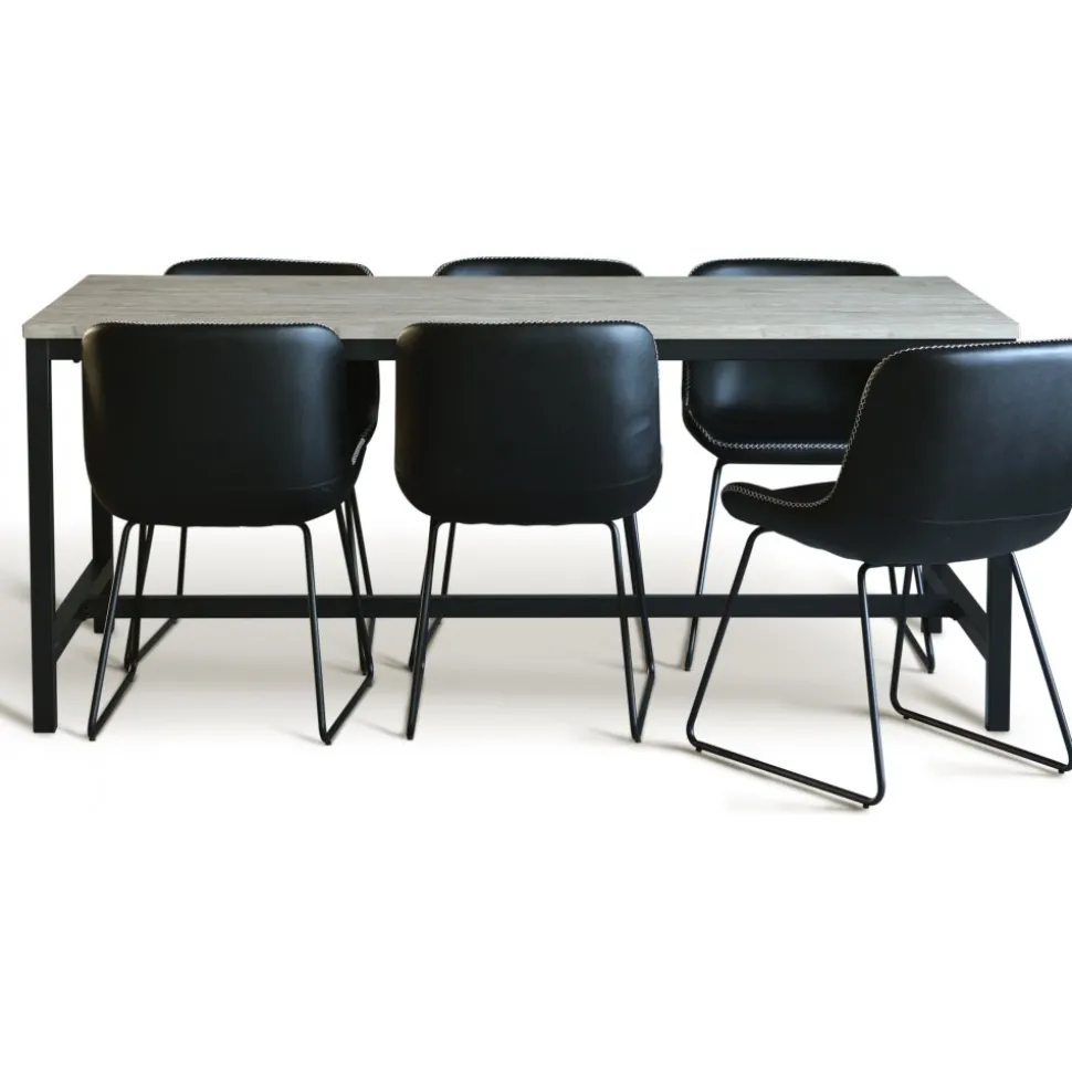 Texas matgrupp med 6 st Texas matstolar Svart PU + Texas matbord whitewash 180x90 cm + 6.00 x Stolsdyna