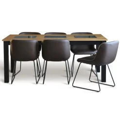 Texas stol i brun PU med ljus kontrastsöm