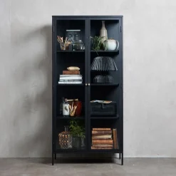 Toddy svart metallskåp med glasdörrar H190 cm