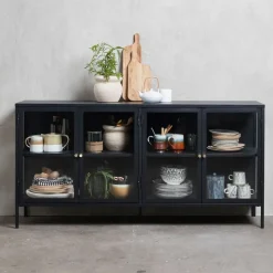 Toddy svart skänk i metall med dörrar i glas bredd 170 cm