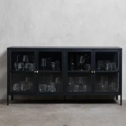 Toddy svart skänk i metall med dörrar i glas bredd 170 cm