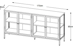 Toddy svart skänk i metall med dörrar i glas bredd 170 cm