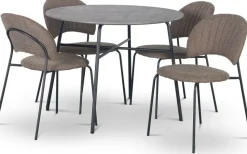Tofta matgrupp Ø100 cm bord i betongimitation + 4 st Hogrän bruna stolar